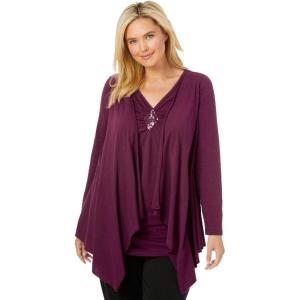 Woman Within Plus Size Layered Look Long Top With Sequined Inset(Deep Claret)