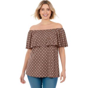 Woman Within Plus Size Ruffle Tee(Mocha Nude Dot)
