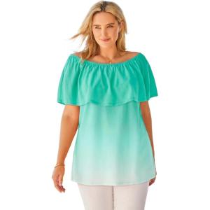 Woman Within Plus Size Ruffle Tee(Pretty Jade Ombre)