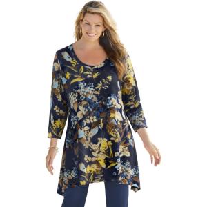 Woman Within Plus Size Swing Hem Tunic(Navy Lilac Floral)