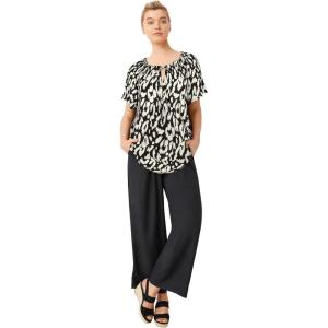 ellos Plus Size Keyhole Peasant Blouse(Black Ivory Print)