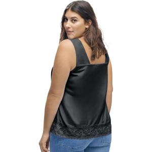 ellos Plus Size Lace-Trim Tank(Black)