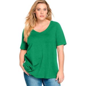 ellos Plus Size Stretch Knit V-Neck Short Sleeve Tunic(Kelly Green)