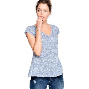 ellos Plus Size Twisted V-Neck Tee(Blue Paisley Print)