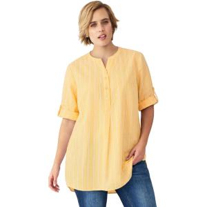 ellos Women’s Plus Size Striped Henley Tunic Oversized Long Top Wear with Leggings(Sundance Stripe)