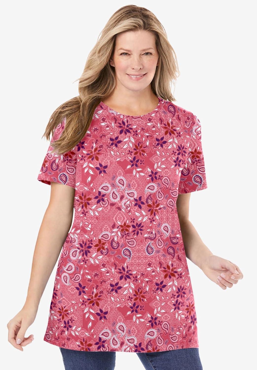 image:imageWoman Within Plus Size Perfect Printed Crewneck TunicAzure Butterfly Bloom