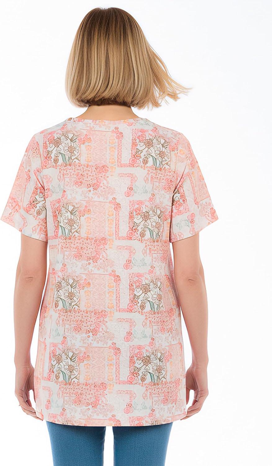 image:imageWoman Within Plus Size Short Sleeve Watercolor TunicIvory Petal Patchwork