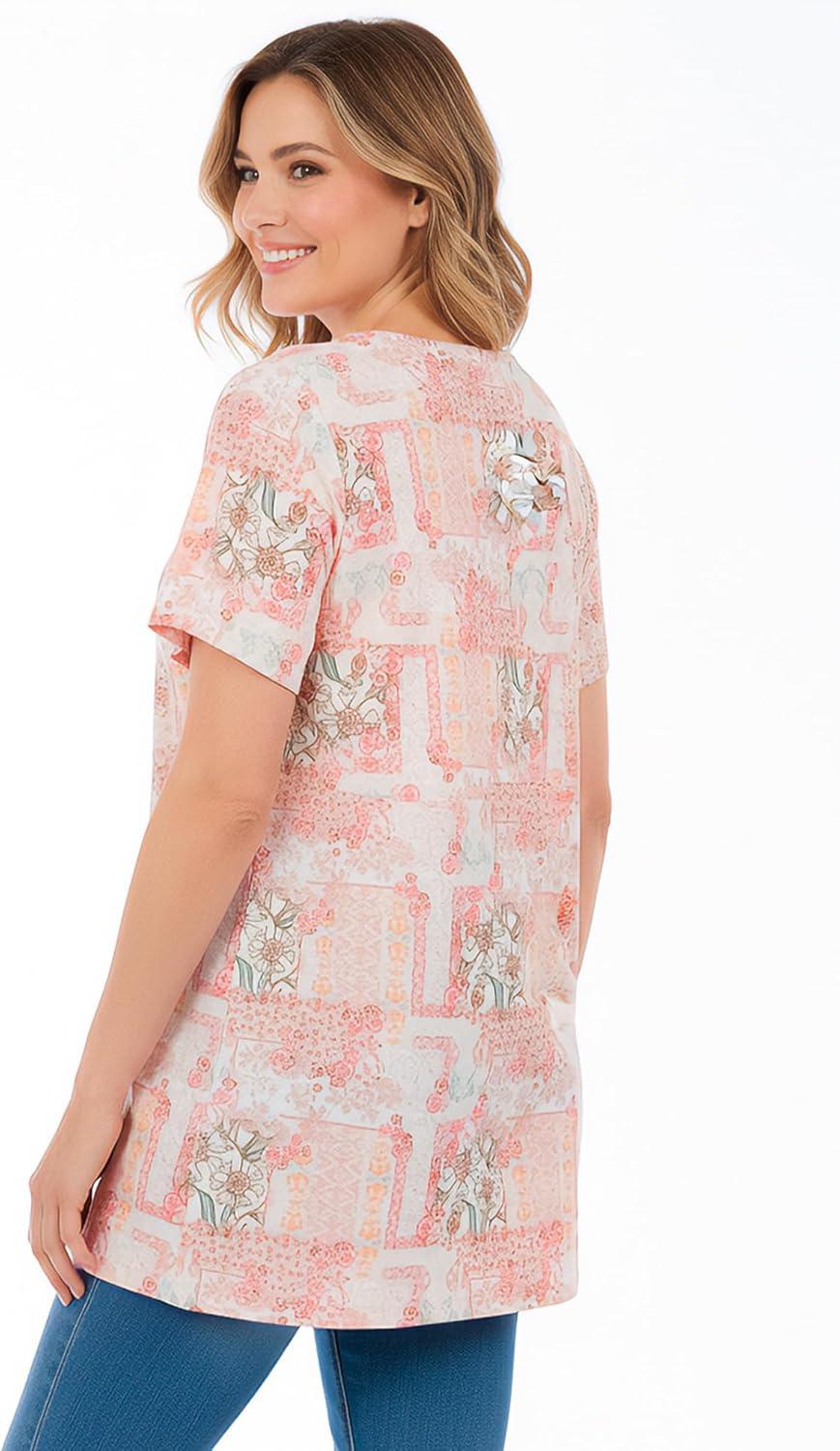 image:imageWoman Within Plus Size Short Sleeve Watercolor TunicIvory Petal Patchwork