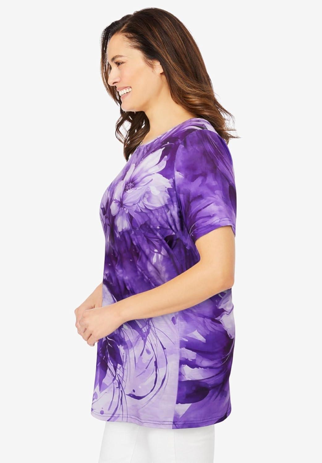 image:imageWoman Within Plus Size Short Sleeve Watercolor TunicPurple Orchid Watercolor