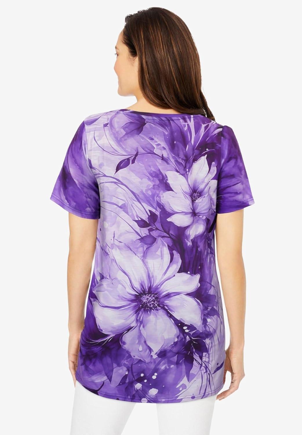 image:imageWoman Within Plus Size Short Sleeve Watercolor TunicPurple Orchid Watercolor