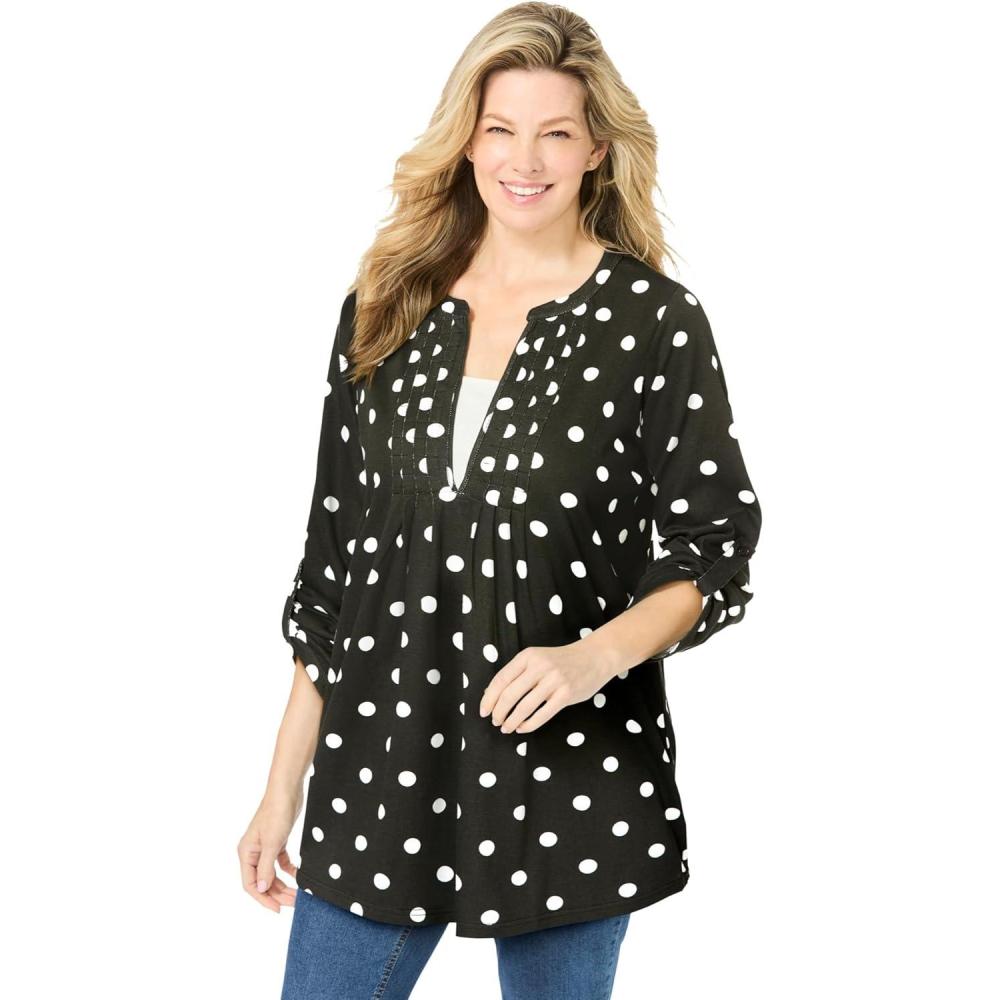 image:imageWoman Within Plus Size 7Day LayeredLook TunicBlack White Dot