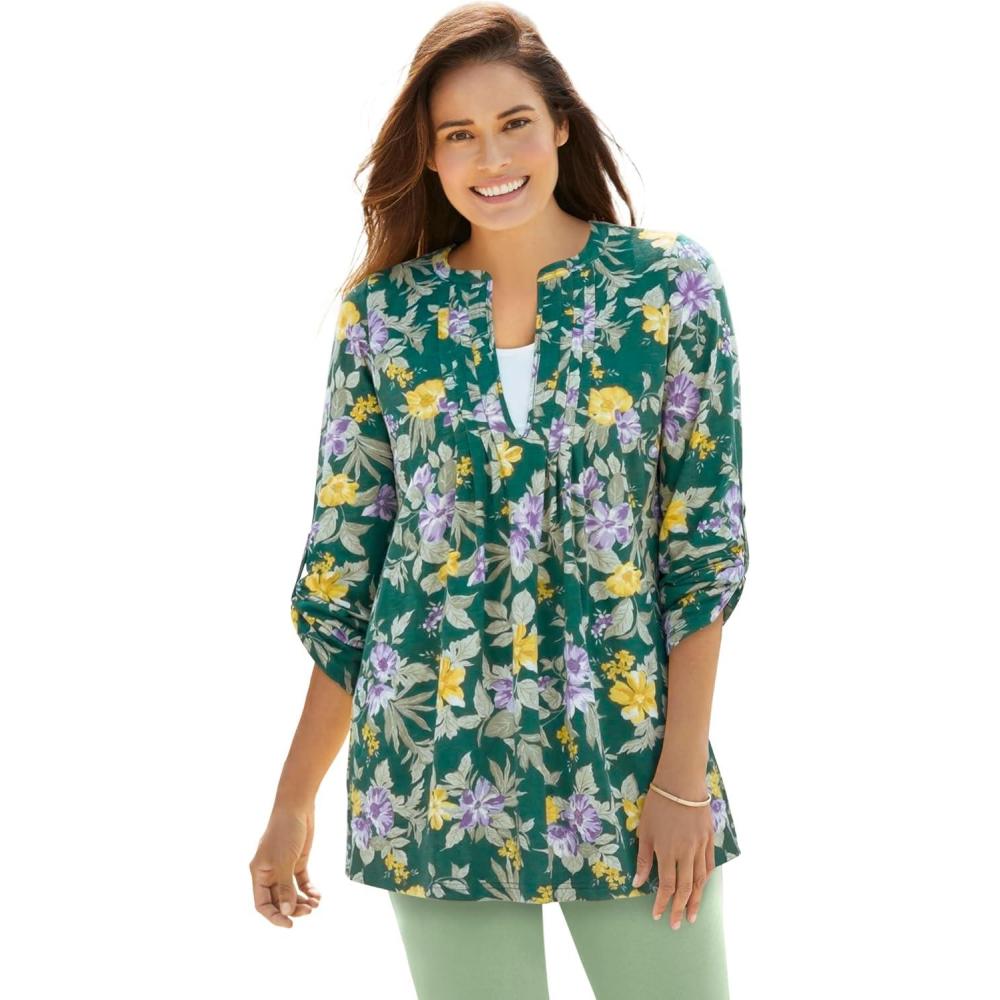 image:imageWoman Within Plus Size 7Day LayeredLook TunicEmerald Hibiscus Garden