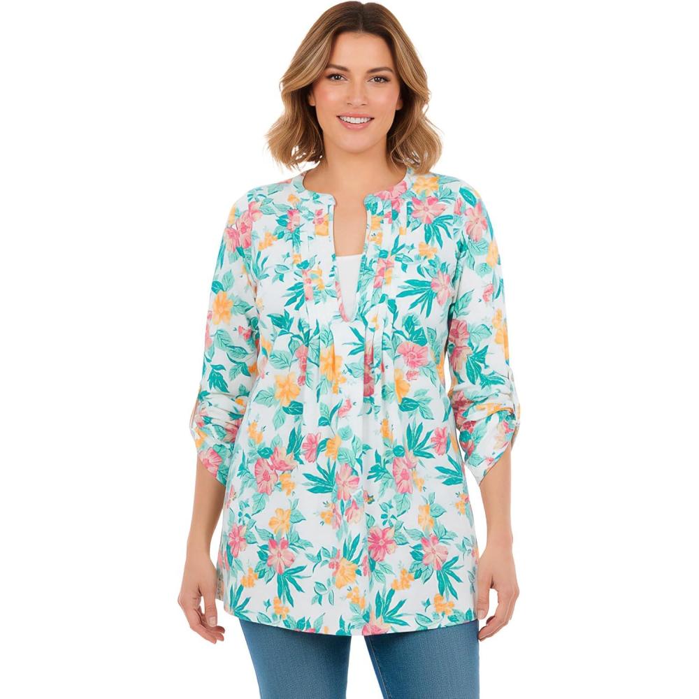 image:imageWoman Within Plus Size 7Day LayeredLook TunicWhite Hibiscus Garden