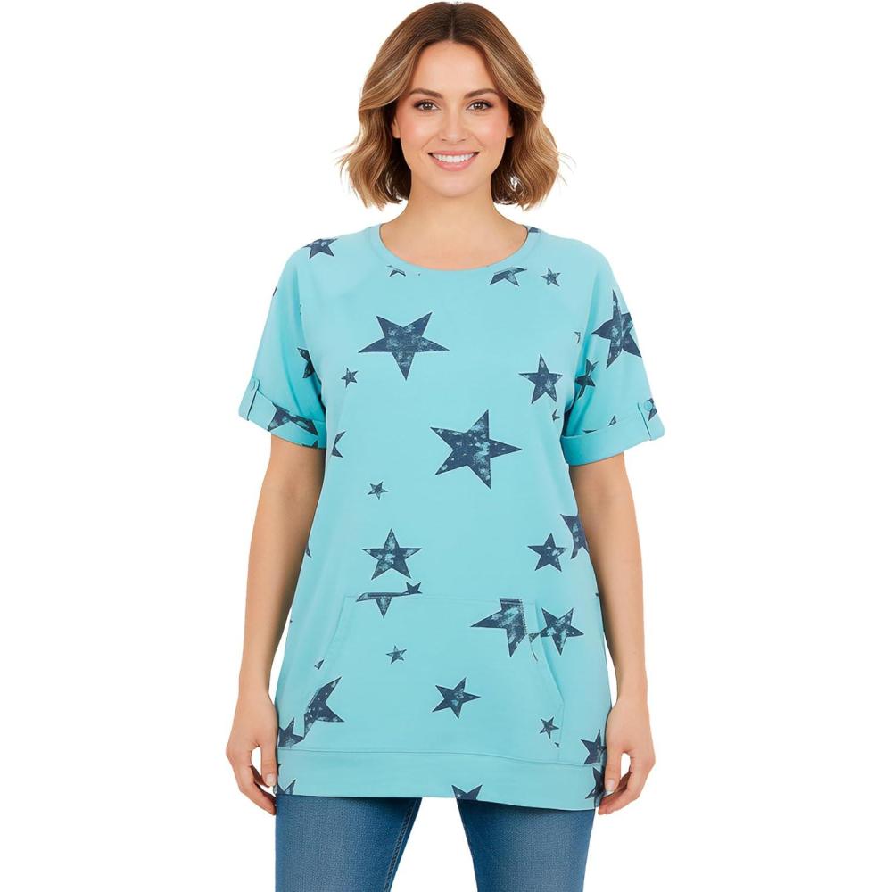 image:imageWoman Within Plus Size Americana Kangaroo Pocket TeeSeamist Blue Liberty Star