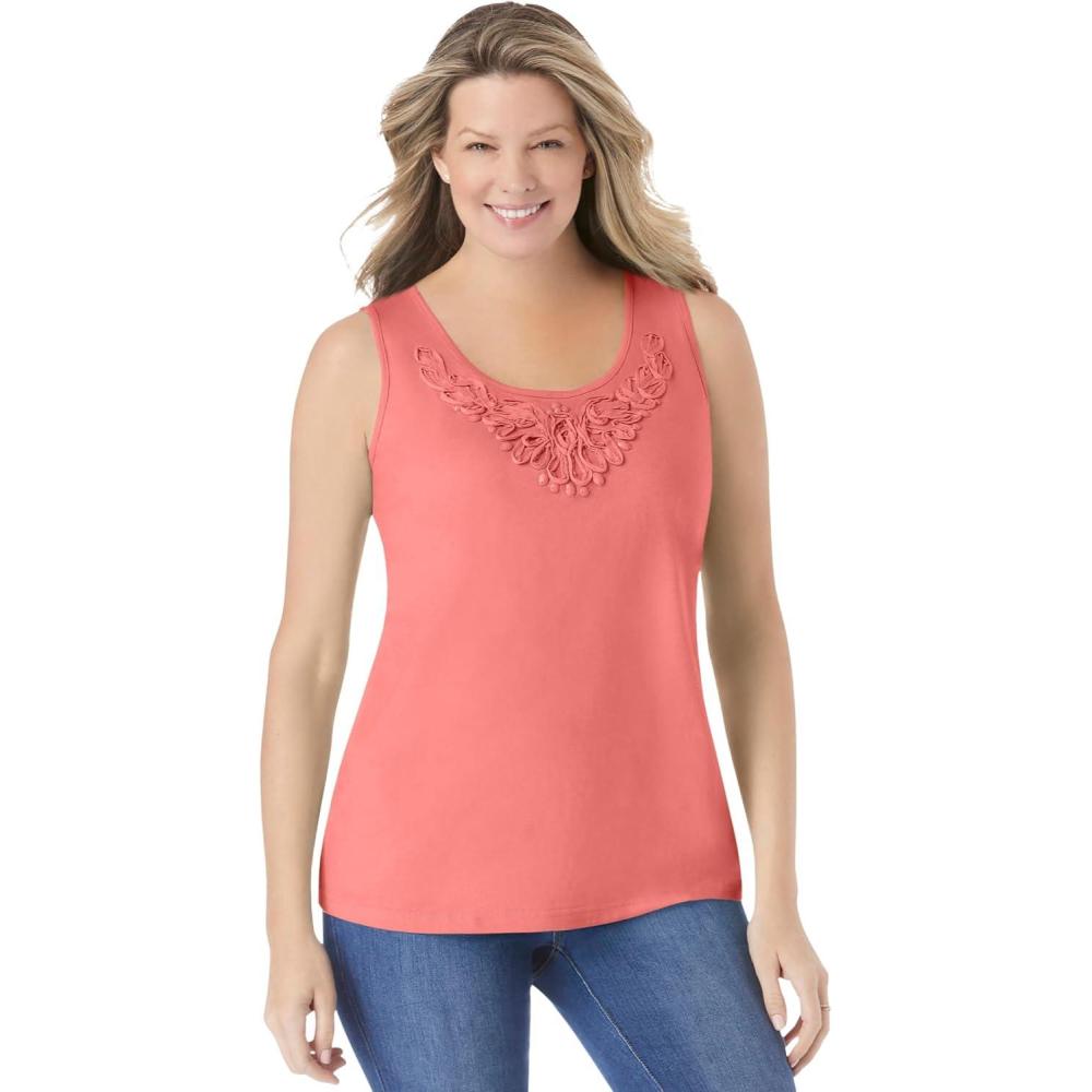 image:imageWoman Within Plus Size Beaded Tank TopSweet Coral