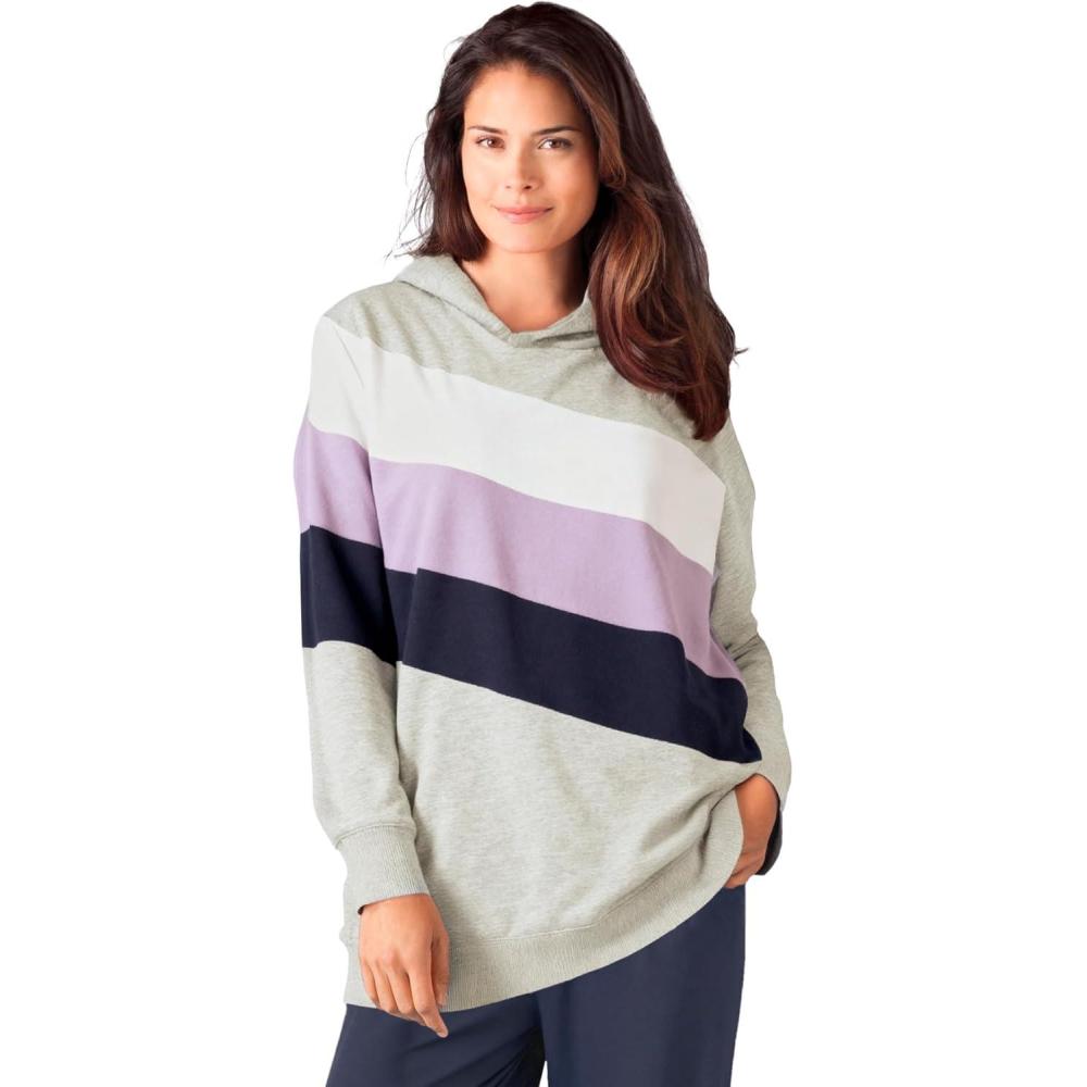 image:imageWoman Within Plus Size Color Block Hoodie SweatshirtGrey Multi Stripe