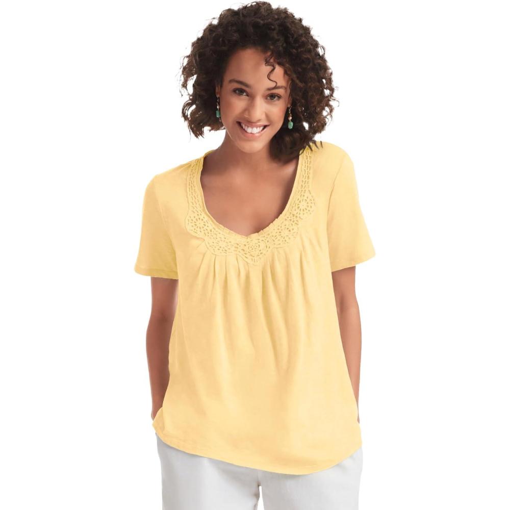image:imageWoman Within Plus Size CrochetTrim Knit TopBanana