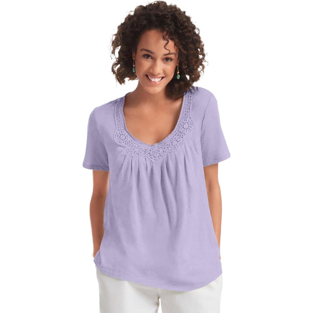 image:imageWoman Within Plus Size CrochetTrim Knit TopPale Lilac