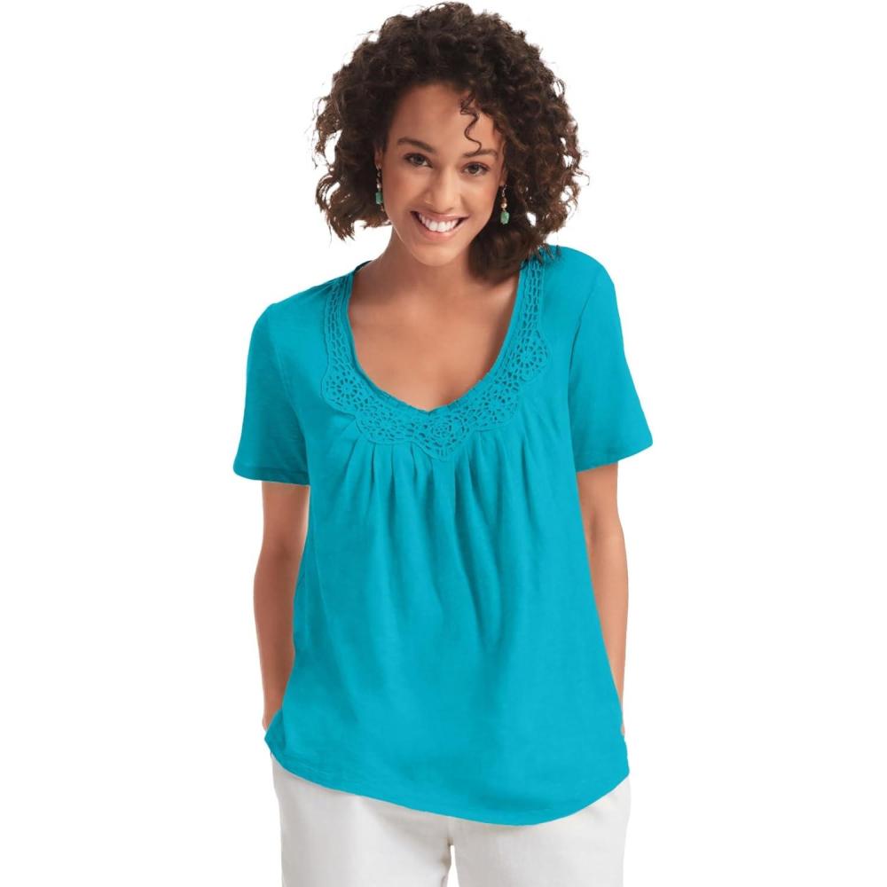 image:imageWoman Within Plus Size CrochetTrim Knit TopPretty Turquoise