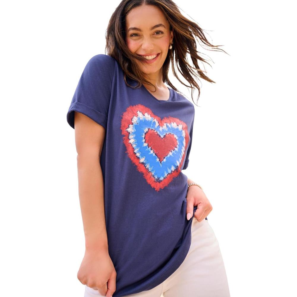 image:imageWoman Within Plus Size Cuffed Americana Print TeeNavy Tie Dye Heart