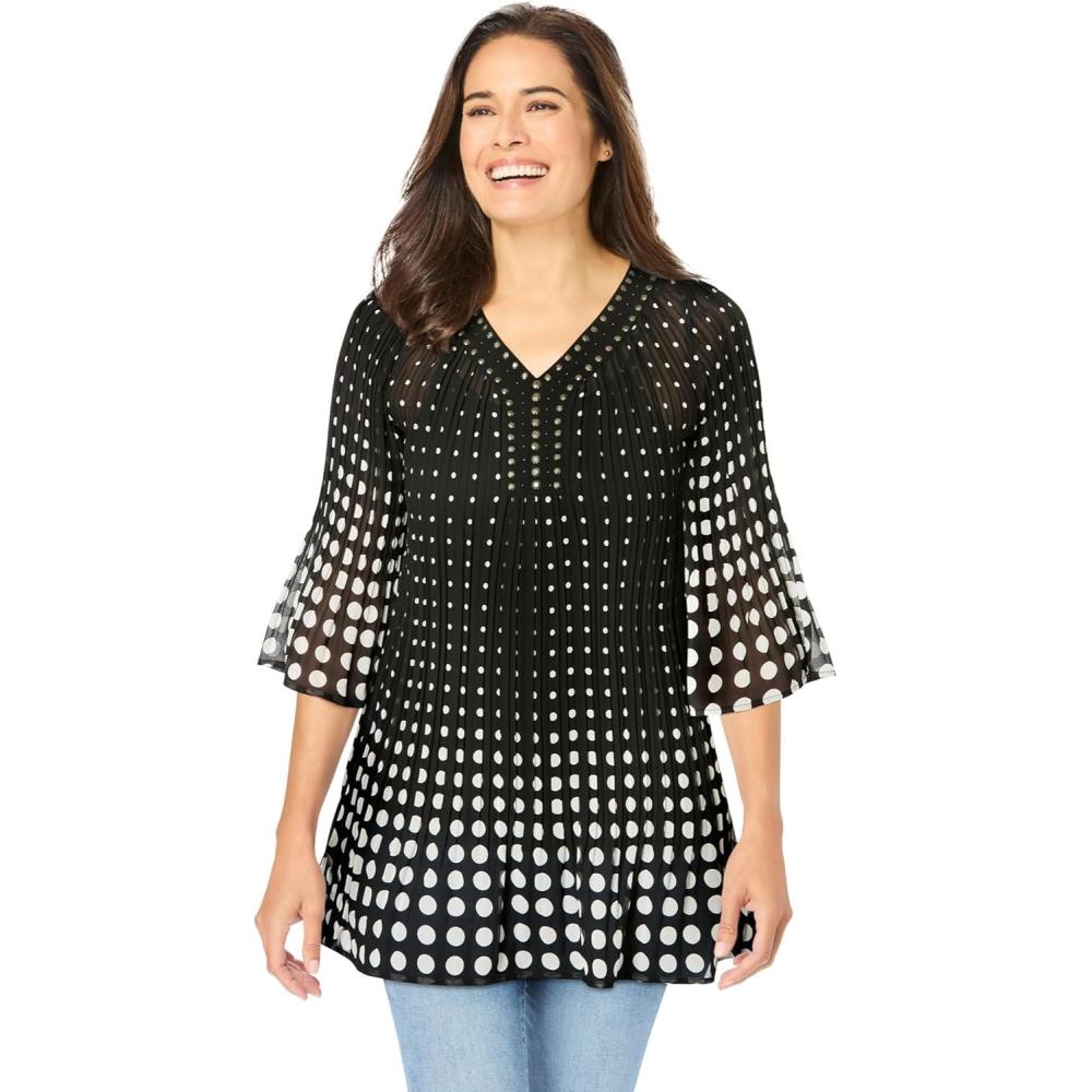 image:imageWoman Within Plus Size Embellished Pleated BlouseBlack Linear Gradient Dot