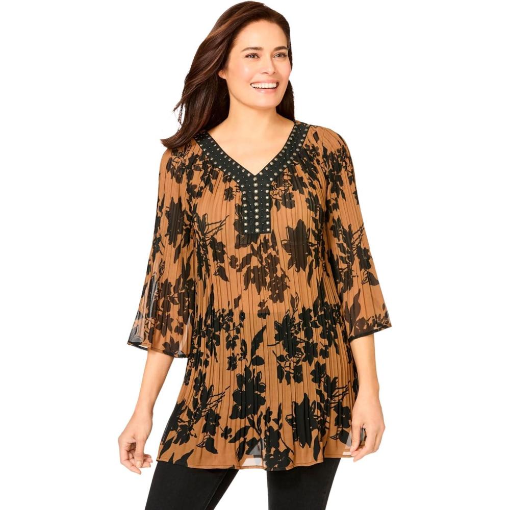 image:imageWoman Within Plus Size Embellished Pleated BlouseToffee Shadow