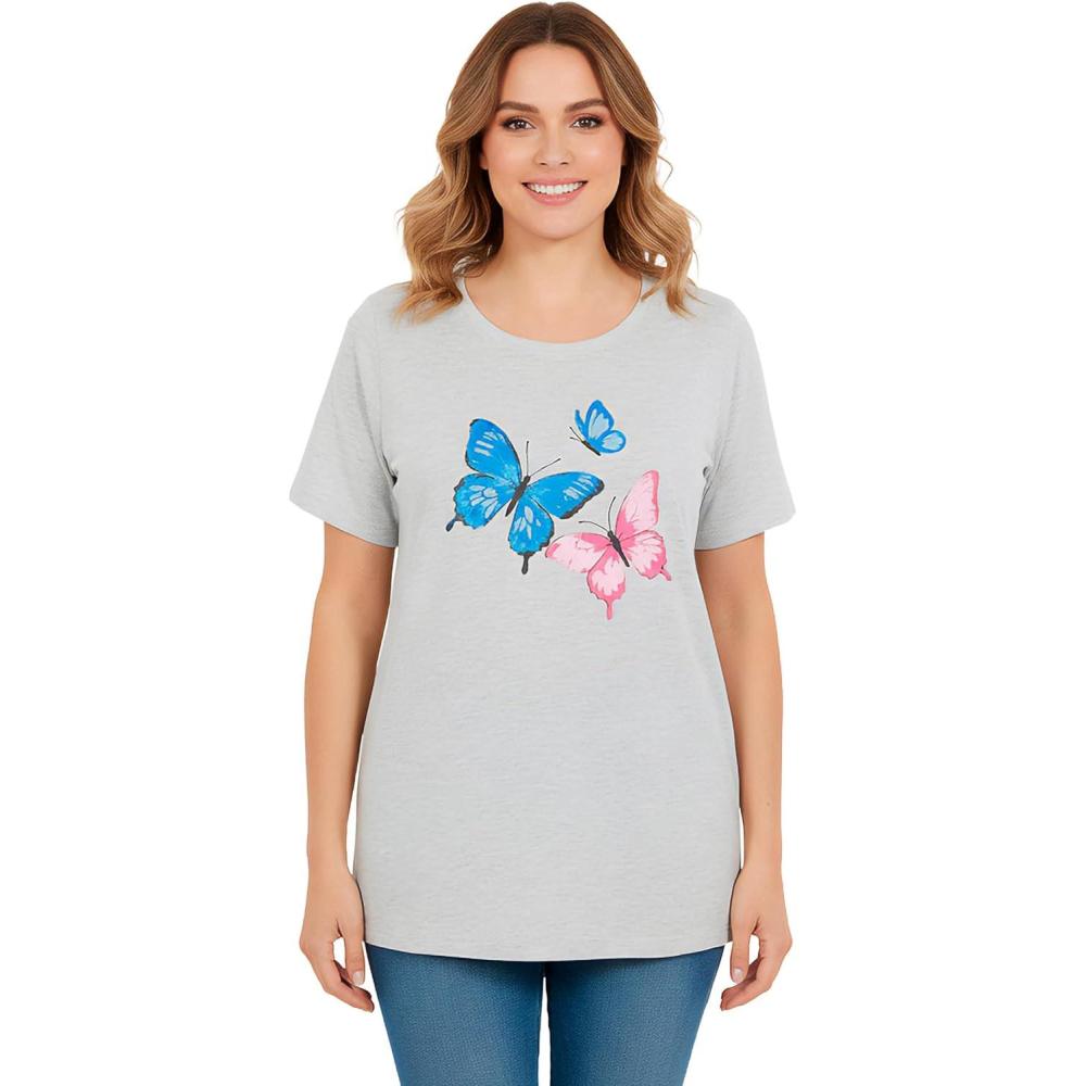image:imageWoman Within Plus Size Graphic TeeHeather Grey Butterflies