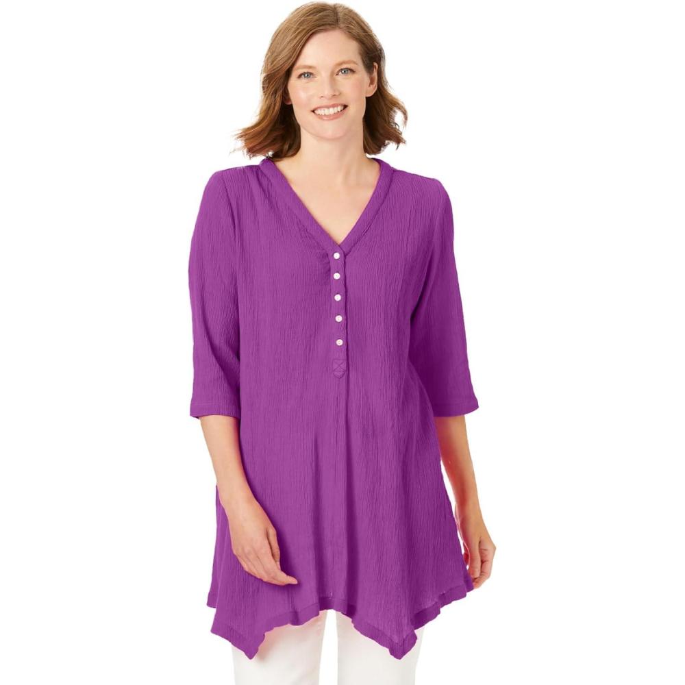image:imageWoman Within Plus Size Handkerchief Hem Henley TunicPurple Magenta
