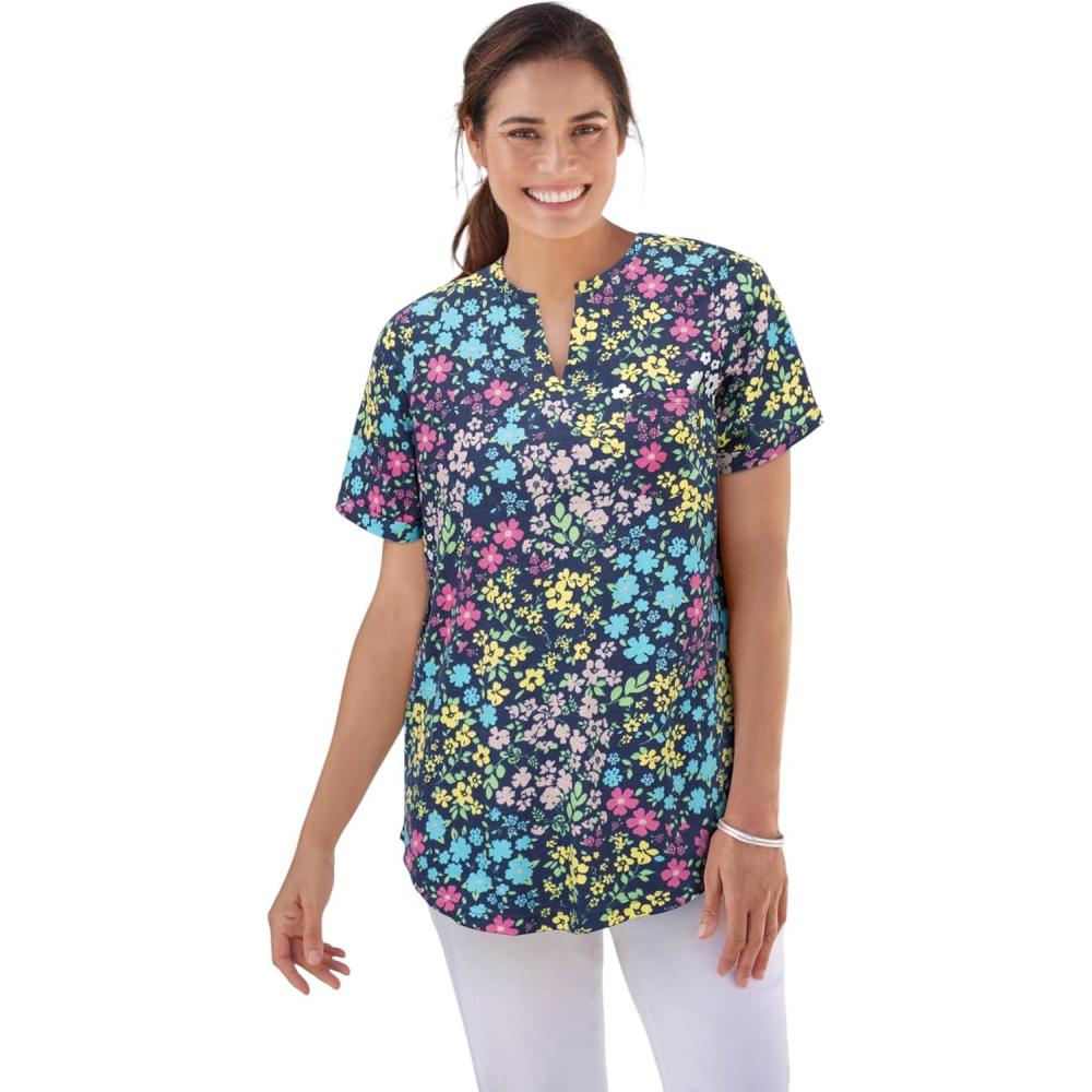 image:imageWoman Within Plus Size NotchNeck Pocket TeeNavy Multi Floral