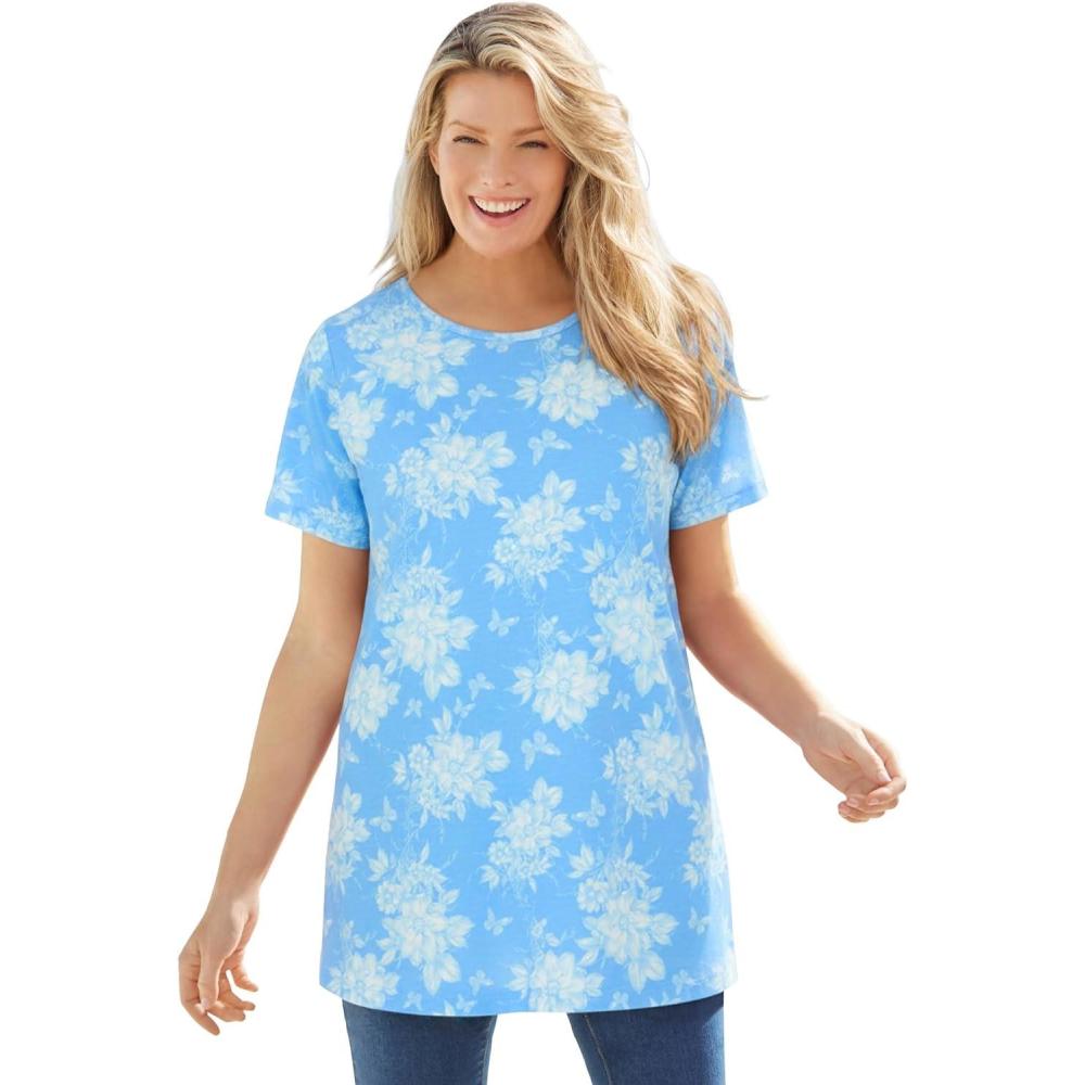 image:imageWoman Within Plus Size Perfect Printed Crewneck TunicAzure Butterfly Bloom
