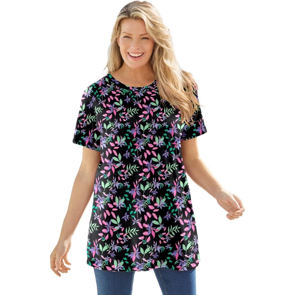 image:imageWoman Within Plus Size Perfect Printed Crewneck TunicBlack Multi Floral