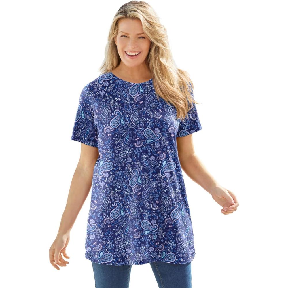 image:imageWoman Within Plus Size Perfect Printed Crewneck TunicEvening Blue Paisley