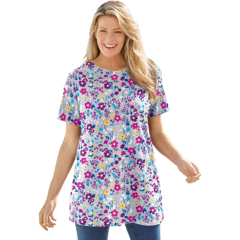 image:imageWoman Within Plus Size Perfect Printed Crewneck TunicHeather Grey Field Floral