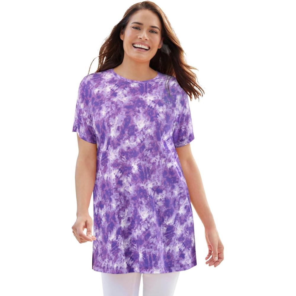 image:imageWoman Within Plus Size Perfect Printed Crewneck TunicPetal Purple Tie Dye