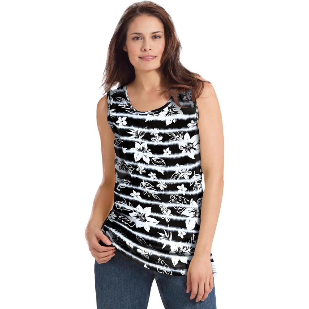 image:imageWoman Within Plus Size Perfect Printed Scoopneck TankBlack Batik Hibiscus