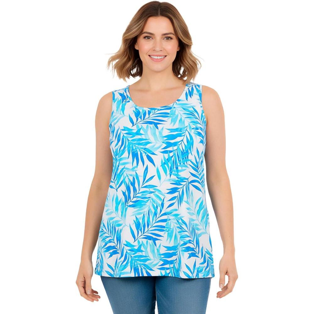 image:imageWoman Within Plus Size Perfect Printed Scoopneck TankBlue Breezy Palms