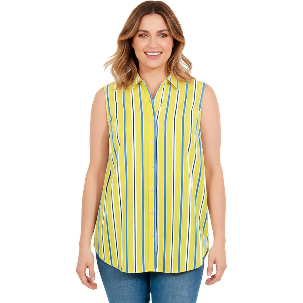 image:imageWoman Within Plus Size Perfect Sleeveless ShirtPrimrose Yellow Sunny Stripe