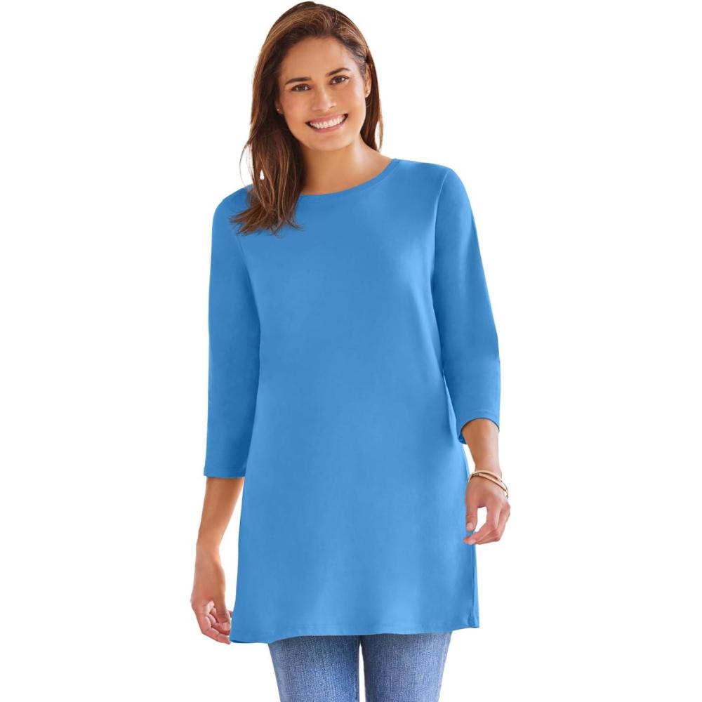 image:imageWoman Within Plus Size Perfect ThreeQuarter Sleeve Crewneck TunicAzure Blue