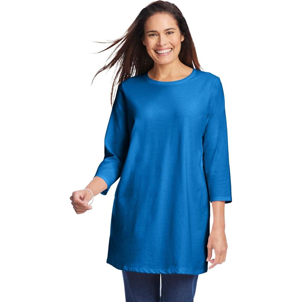 image:imageWoman Within Plus Size Perfect ThreeQuarter Sleeve Crewneck TunicBright Cobalt