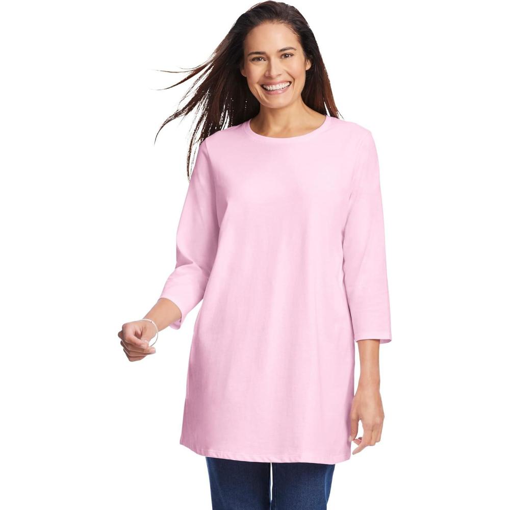 image:imageWoman Within Plus Size Perfect ThreeQuarter Sleeve Crewneck TunicPink