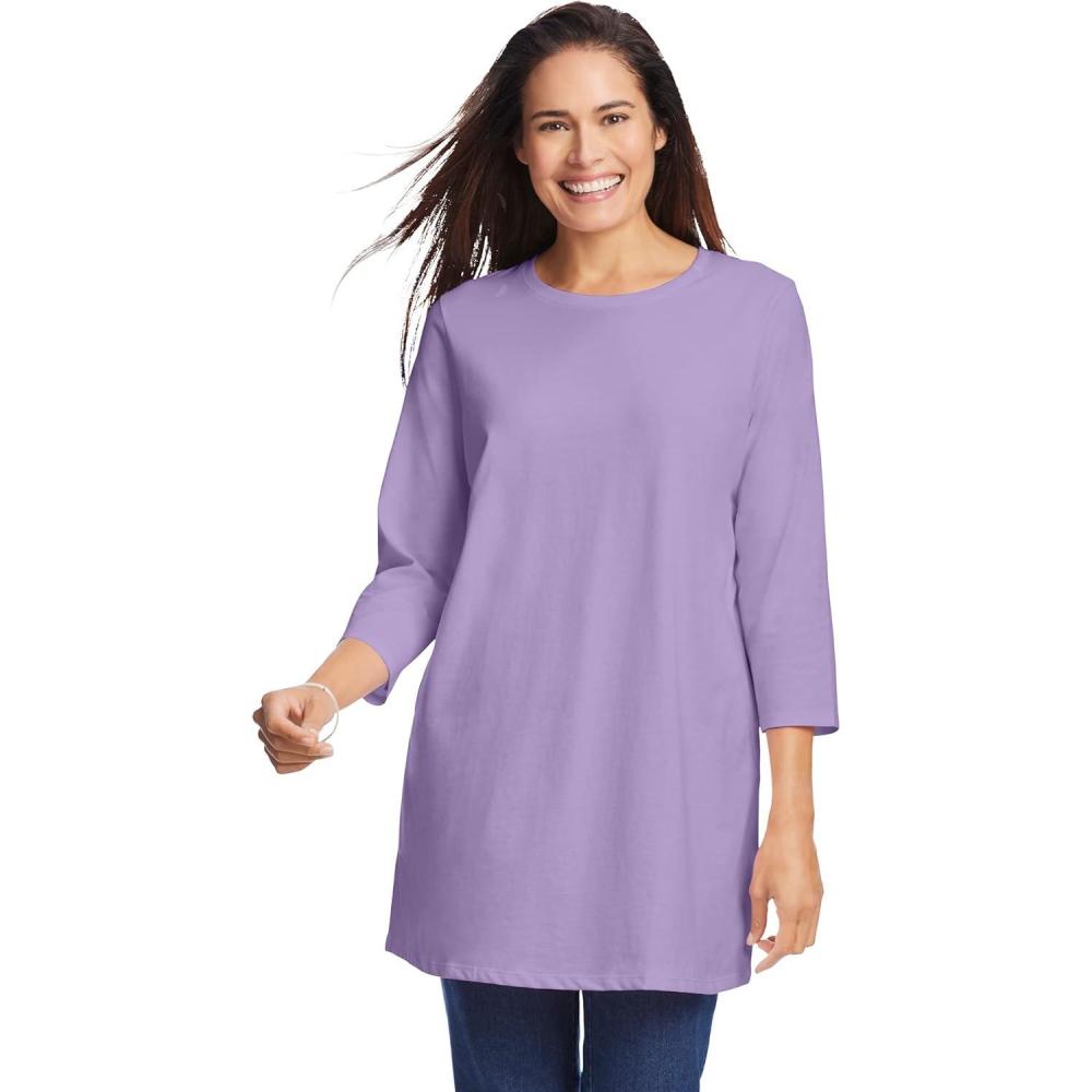 image:imageWoman Within Plus Size Perfect ThreeQuarter Sleeve Crewneck TunicSoft Iris