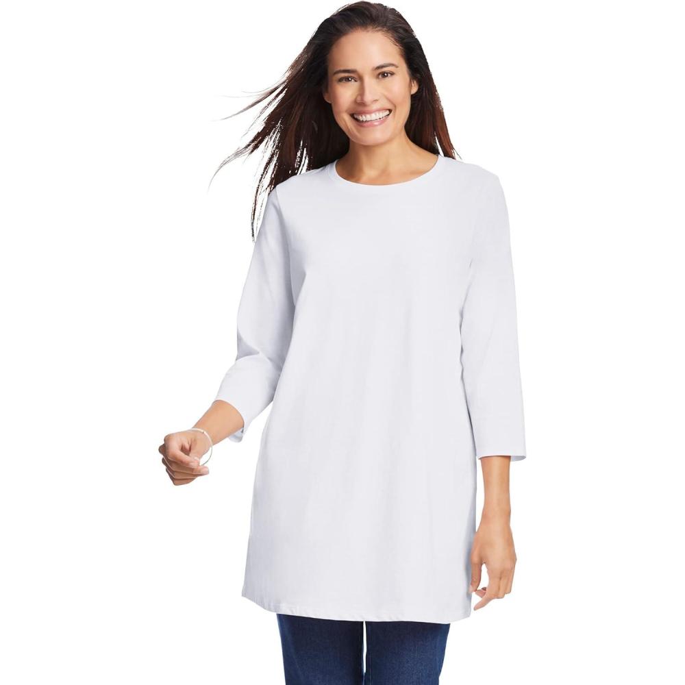 image:imageWoman Within Plus Size Perfect ThreeQuarter Sleeve Crewneck TunicWhite
