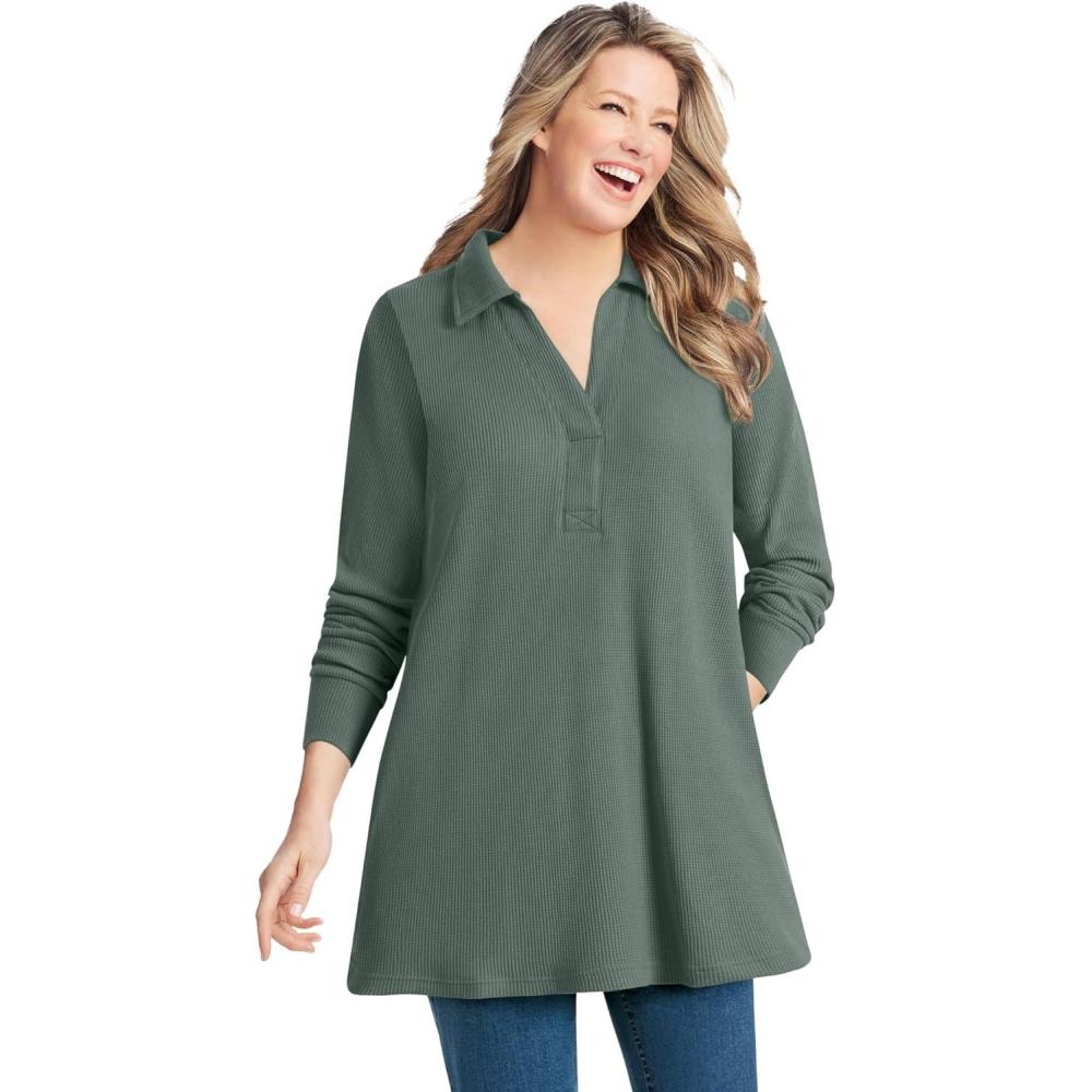 image:imageWoman Within Plus Size Relaxed WaffleThermal TunicPine