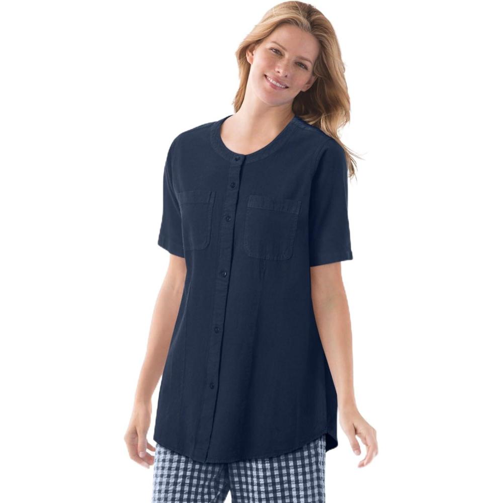 image:imageWoman Within Plus Size ShortSleeve Crinkle ShirtNew Khaki