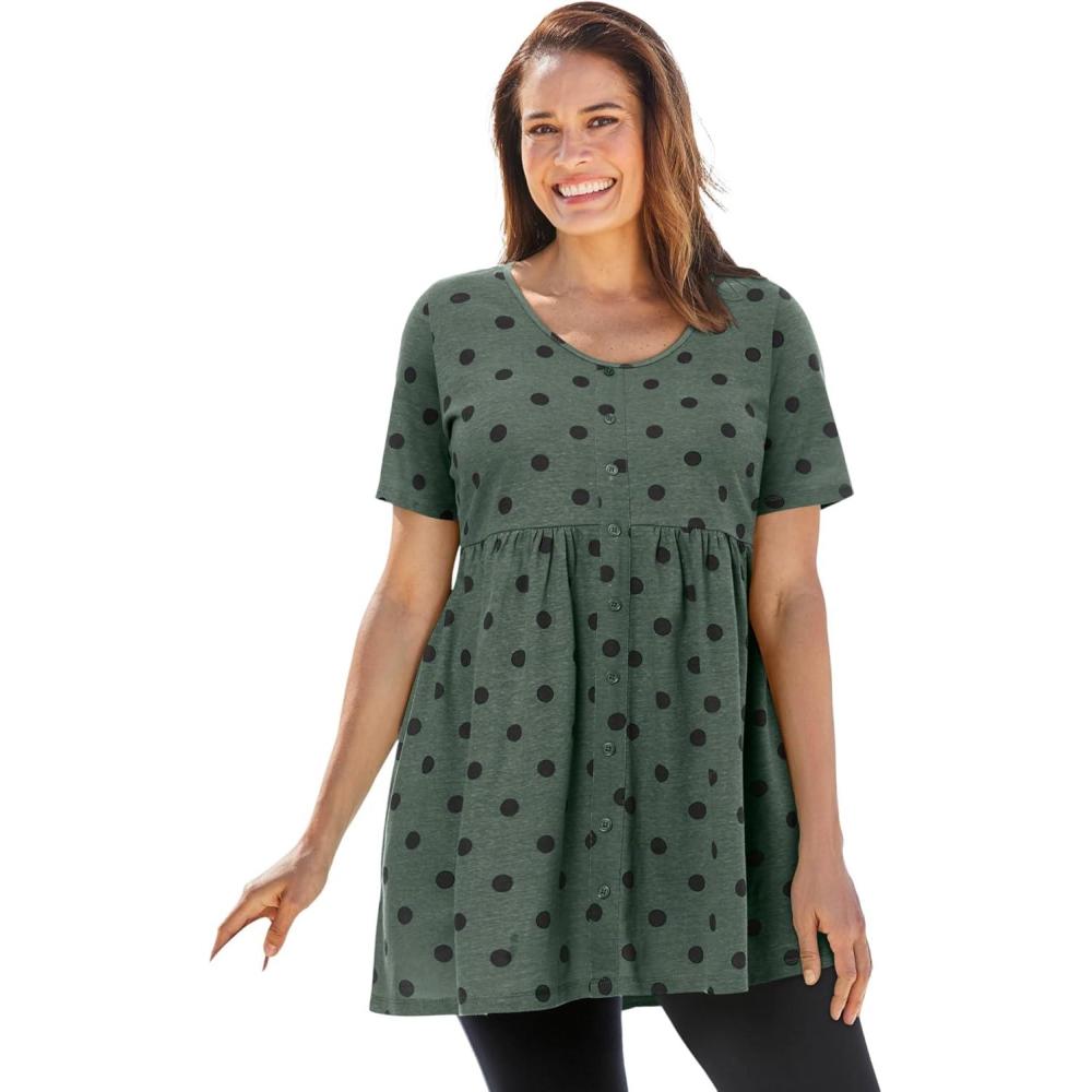image:imageWoman Within Plus Size ShortSleeve Empire Waist TunicPine Dot
