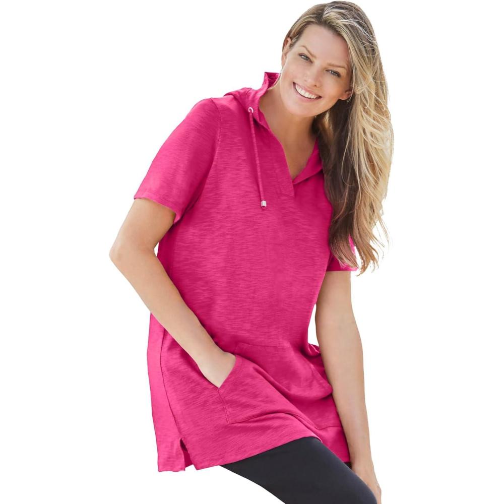 image:imageWoman Within Plus Size ShortSleeve HoodieRaspberry Sorbet