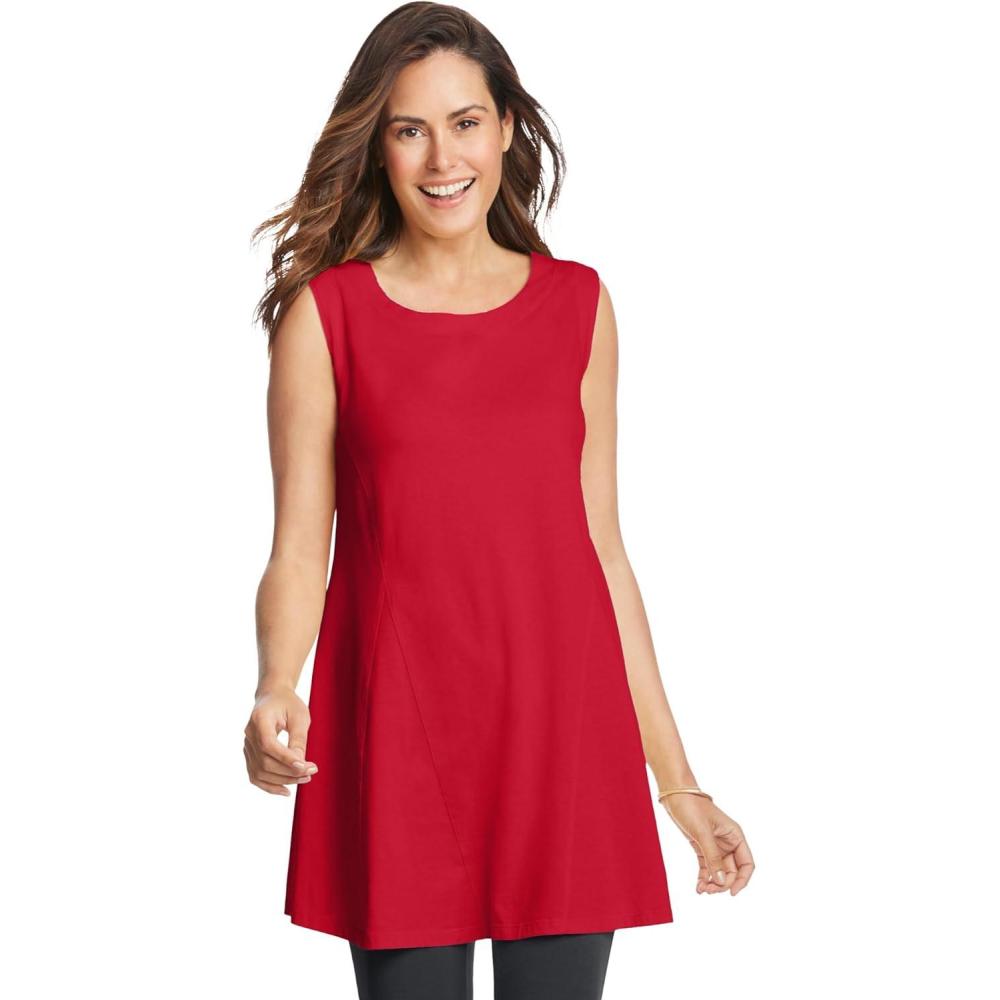 image:imageWoman Within Plus Size Sleeveless FitAndFlare Tunic TopClassic Red