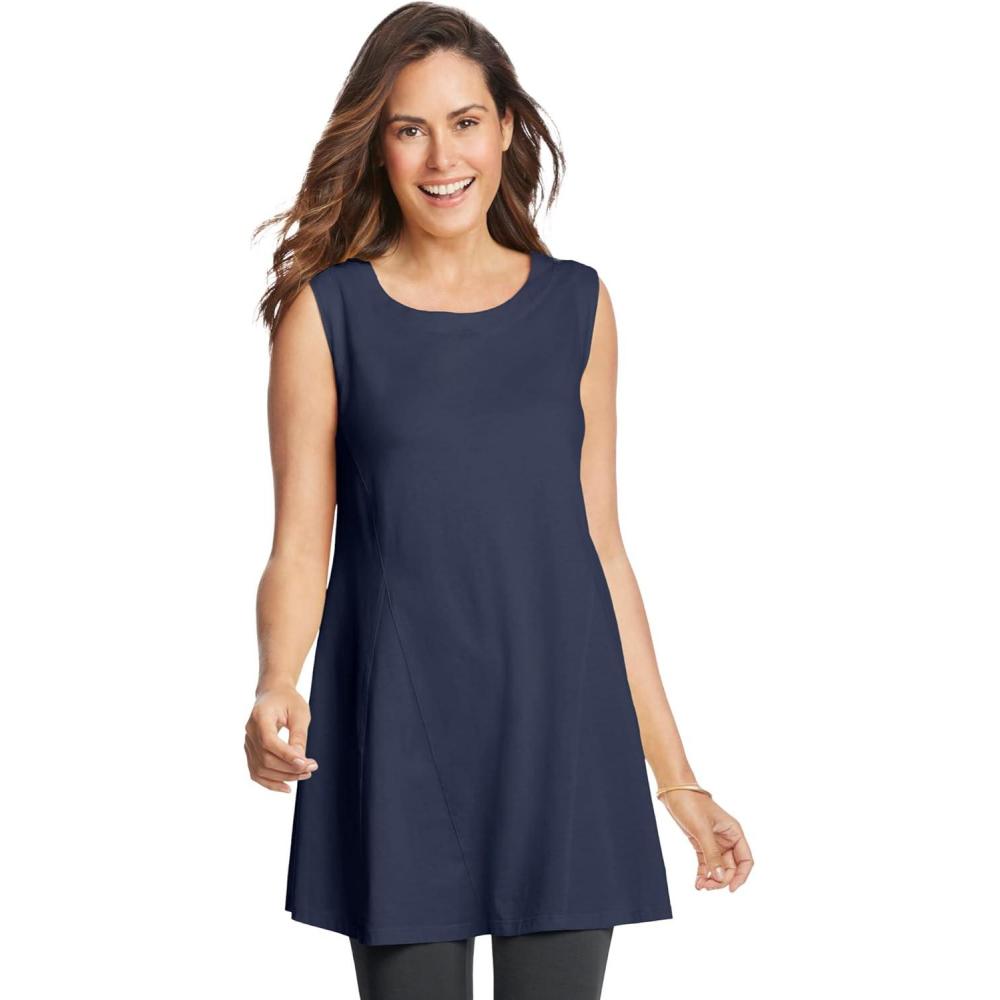 image:imageWoman Within Plus Size Sleeveless FitAndFlare Tunic TopNavy
