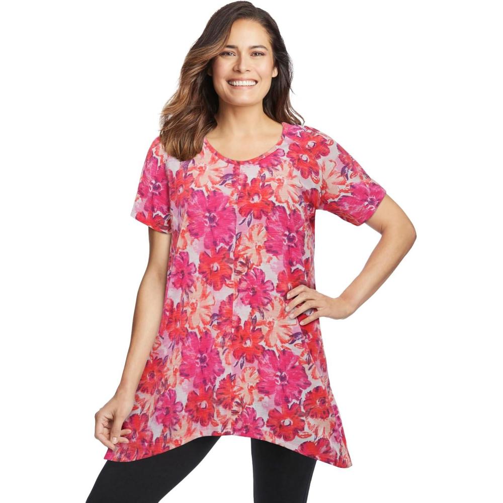 image:imageWoman Within Plus Size Textured Pointed Hem TunicSweet Coral Floral
