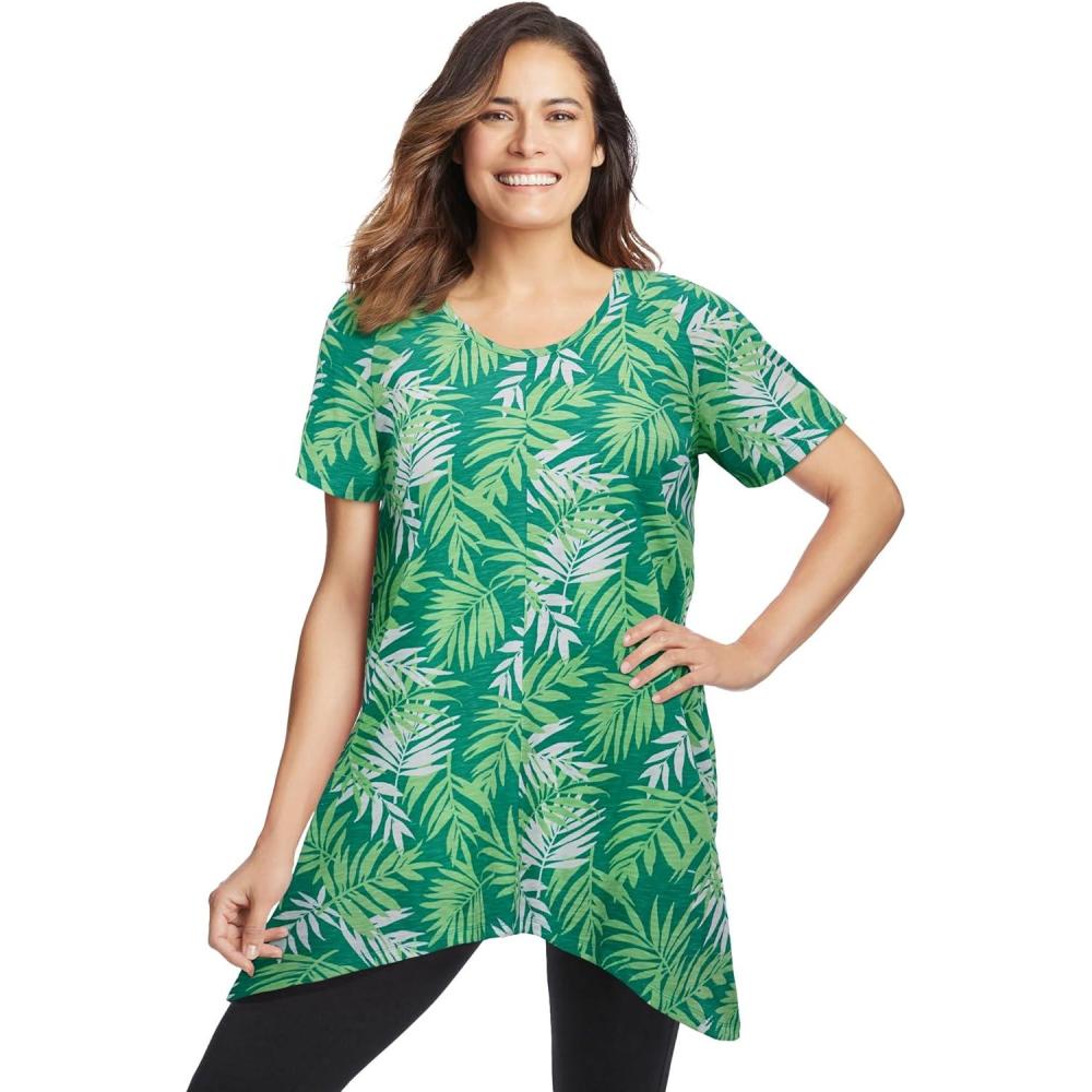 image:imageWoman Within Plus Size Textured Pointed Hem TunicTropical Palm Leaf